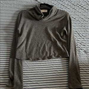 Cropped Gray Cowl Neck Women's Sweater